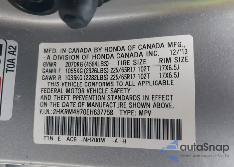 2014 Honda Cr-V Ex-L z USA, uszkodzony, nr VIN 2HKRM4H70EH637758